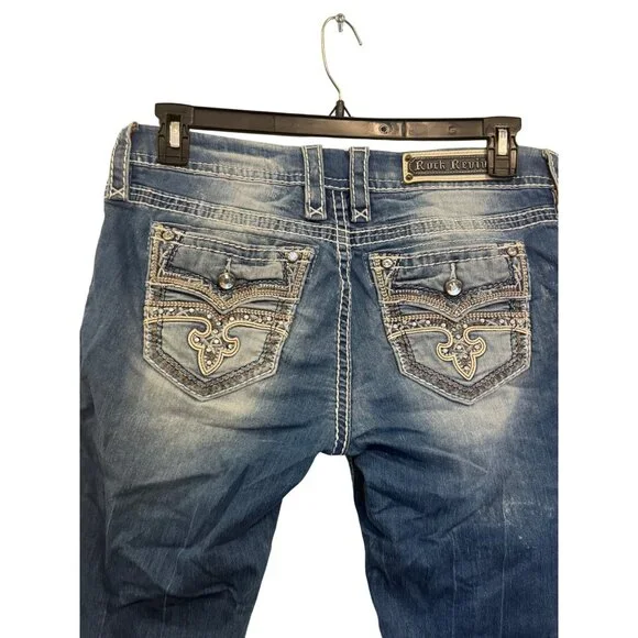 Rock Revival Capri Jeans Womens Size 30 Cyndee Mid-Rise Blue Distressed Denim - Picture 8 of 9
